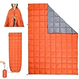 ROSE FEATHER Down Camping Blanket, Lightweight Outdoor Travel Blanket, Puffy Sleeping Bag Blanket, Waterproof Packable Backpacking Quilt for Camping,Travel, Airplane,Hiking,Picnic, 55''x79'' (Orange)