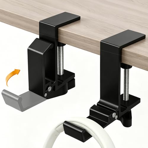 2PCS Foldable Headset Holder, Headphone Stand for Desk with Heavy Duty Aluminum Alloy, Adjustable Desk Clamp Holds Up to 22 lbs, Space Saving Headphone Hanger for desk office, Headphone Accessories