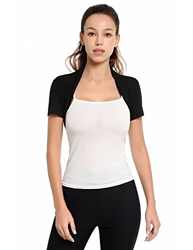 AmélieBoutik Women Short Sleeve Open Front Bolero Cropped Cardigan Shrug