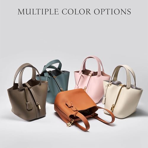 Genuine Leather Bucket Bag with Lock Closure, Genuine Leather Lock Design,Versatile Shoulder Handbag 7