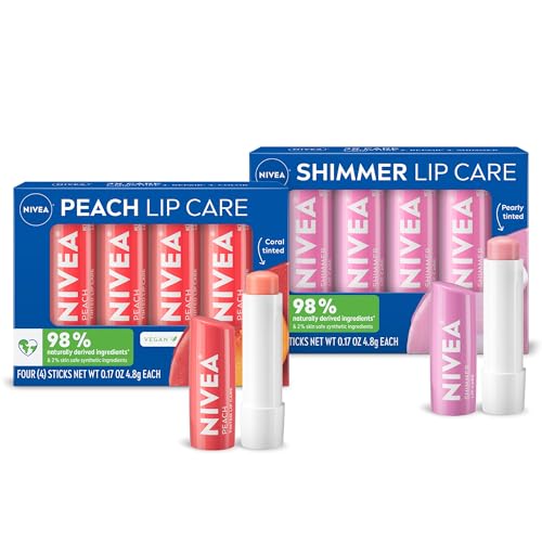 Image of NIVEA Lip Care, Peach and Shimmer Lip Care Variety Set, 8 Lip Balms Total