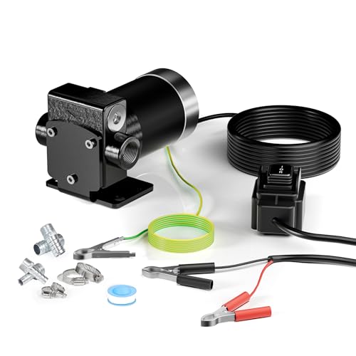 Wiltec Transferpumpe 12 V, 75 W Kraftstoffpumpe 14 l/min, Förderpumpe für Diesel/Benzin, Kraftstoffförderpumpe 4200 U/min
