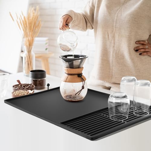 Large Silicone Mat Under Coffee Machines 61x41.5x1.1cm with Coffee Machine Tray 19x40cm,Multi-Functional Base Mat Nonstick Heat Resistant Coffee Bar Tamp Mat for Countertop,Dish Drying Mat Sink Mat - Image 7