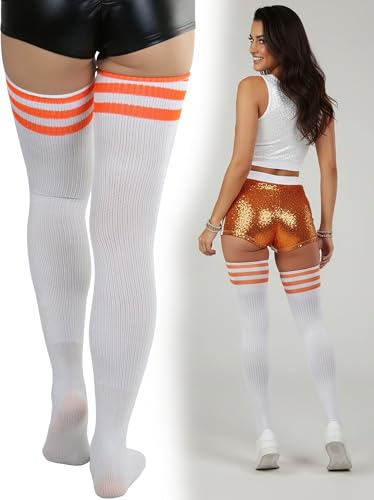 Image of ToBeInStyle Women's Heavyweight Knit Thigh High Long Socks w /Contrast 3 Stripe Top Band