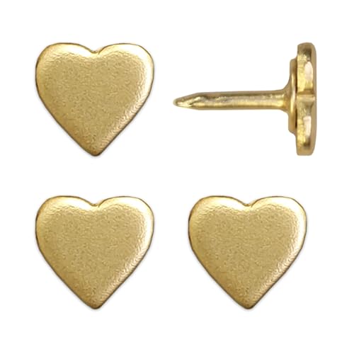 Image of Mini Gold Heart Push Pins - Mini Gold Metal Heart Map Pins - for Cork Board, Maps, or Lapel Pin Use - Designed in USA - Set of 4
