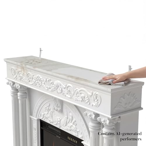 Image of Homsee 55-inch Fireplace with Mantel, Insert with 1500 /750W 23.6-inch Fireplace Heater, TV Stand Decord with Roman Columns in Pine Wood, Electric Fire Place with 12 Color Flame & 8 Hour Timer, White