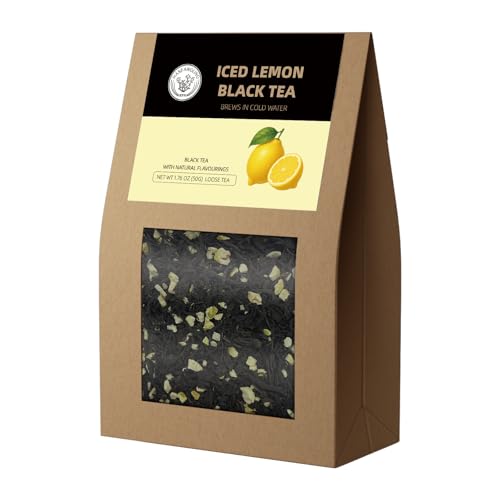 HANFANGLING Iced Lemon Black Tea - Premium Loose Leaf Blend with Real Freeze-Dried Lemon | Refreshing &amp; Natural | Brews in Cold Water | 1.76 oz (50g) Pack