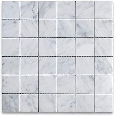 Tenedos Carrara White Marble 2x2 Square Mosaic Wall Floor Tile Polished for Kitchen Backsplash Bathroom Flooring Shower Surround Dining Room Entryway Corrido Spa Fireplace (1 Sheet)