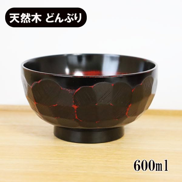 Amazon | どんぶり 丼 食器 木製 漆塗り ナタ目 布貼 曙 黒 天然木