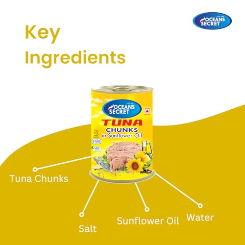 Image of Ocean Secrets | Canned Tuna Fish | Balanced Nutrition | Heart Healthy | Tuna in Sunflower Oil | Premium Cuts Ready to Eat | 400gm | Pack of 4