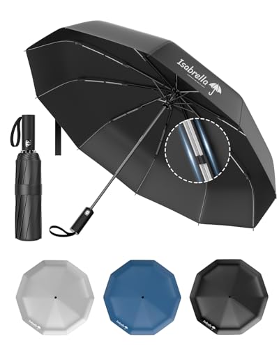 Image of ISABRELLA Umbrella for Women - 10-Rib Folding Umbrella with UV Protection, Black Coating, Wind & Rain Resistant, Safe Close Design, Durable, Lightweight, and Compact for Travel