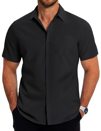 COOFANDY Mens Casual Button Down Shirts Short Sleeve Business Shirts Lightweight Wrinkle Free Dress Shirts