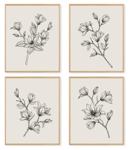 Cuadros de plantas minimalistas para baño y salón en blanco y negro (50x70 cm)