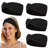 Hjiaruiky 4PCS Knotted Headband for Women Thick Wide Cloth Fabric Cute Stretchy Soft Turban Twist Headbands Womens Fashion Head Bands for Women's Hair Accessories Black