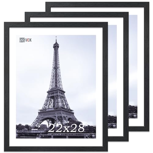 Image of VCK 22x28 Poster Frame Solid Wood Black 3 Pack Picture Frames 22 x 28 Inches with Wall Mounting Hanging