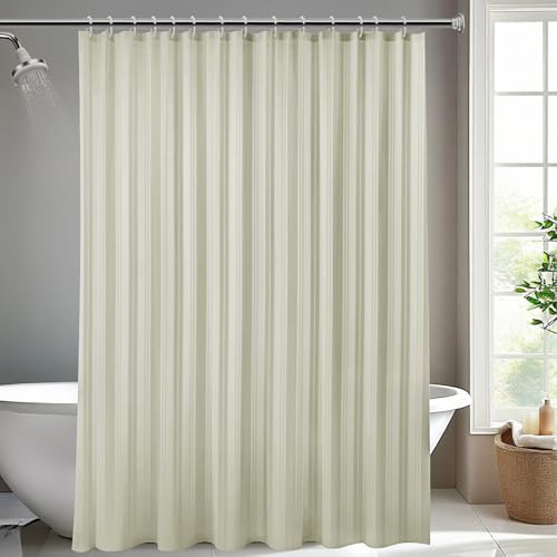 Image of Wakefit Shower Curtain 8 Feet | 14 Free Hooks | No Plastic Smell | Waterproof Bathroom Curtain | Curtain for Balcony | Machine Washable | Off-White Stripes | Height 8ft & Width 6ft | Very Premium