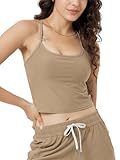 ODODOS Women's Slim Racerback Cropped Tank - odSTRATUM Tech Sports Bra, Ultra Soft UPF 50+ Cami Top with Built-in Bra, Khaki Heather, Medium