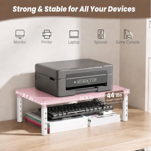 Image of OPNICE Adjustable Monitor Stand Riser for Desk, Wood Computer & Laptop Stand, Desk Organizers and Accessories, Office Desk Accessories & Workspace Organizer for Home Office Supplies, Pink