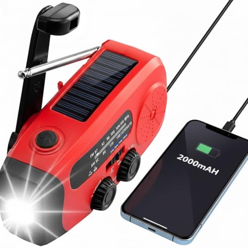 【Durata prolungata della batteria, diverse opzioni di ricarica】AM/FM + avvisi meteo – Ricevi trasmissioni di emergenza e avvisi precoci in caso di tempeste, uragani e altre condizioni meteorologiche estreme, energia solare + manovella – alimentazione sostenibile in ambienti senza elettricità, adatta per la sopravvivenza all'aperto, ricarica USB (Tipo-C), può essere utilizzata come power bank di emergenza per caricare i telefoni cellulari