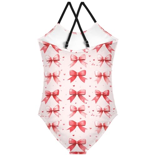 Pigsaly Girls One Piece Swimsuits Coquette Ribbon Bow Watercolor Kids Cross Back Swimwear Beach Sport Bathing Suit 3T2