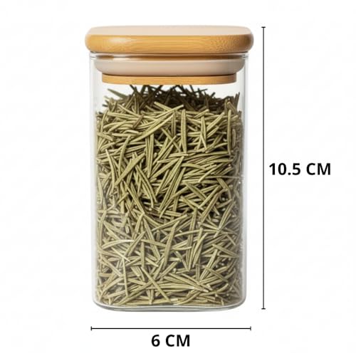 Image of ginoya brothers Airtight Borosilicate Glass Square Jar With Wooden Or Steel Lid Multi-Size, Container for Spices, Coffee, Grains, Snacks & Kitchen Organization (2, WOODEN LID, 270 ML)
