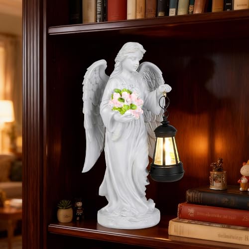 Lotvic Solar Engel Gartenstatuen, LED-Schutzengel-Figur mit Solar Laterne, Engel Skulptur Deko Rasen, Grabengel, Wetterfest Grabschmuck, für Herbstdeko Hof, Friedhof, Fensterbank, Terrasse
