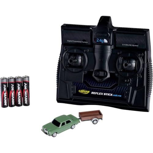 Carson 500504169 1:87 Mercedes-Benz 200/8 Vert avec remorque Incluse – modèle 100% RTR prêt à Rouler, Voiture RC, Voiture H0, modèle RC, véhicule de Diorama