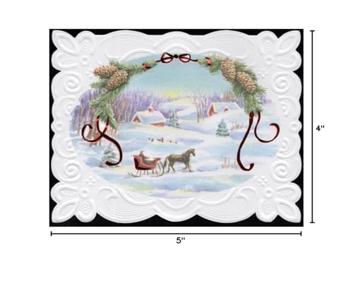 Image of Set of 3 - Christmas Holiday Sleigh Ride Snow Boxed Note Cards by Carol Wilson. 10 embossed 4x5 Die-Cut Notecards and Matching Envelopes in Decorative Gift Box with Magnetic Flap. NCPX2603