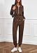 PRETTYGARDEN Long Sleeve Jumpsuits for Women Casual 2025 Fall Fashion Zip Up Pant Rompers One Piece Sweatsuits Travel Outfits (BrownMedium)