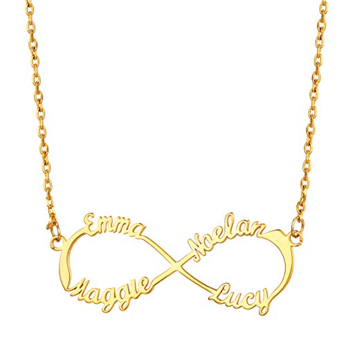 U7 Custom Name Necklace For Women Girls Monogram Choker Collar 18K Gold Plated Personalized Infinity Necklace With 4 Names, Mothers Day Gift #TOP9