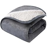 Waterproof Dog Blanket for Bed Couch, Soft Plush Pet Blankets for Small Medium Large Dogs Cats, Washable Puppy Blankets with Reversible Sherpa Fleece Furniture Protector, 25"X 35", Grey