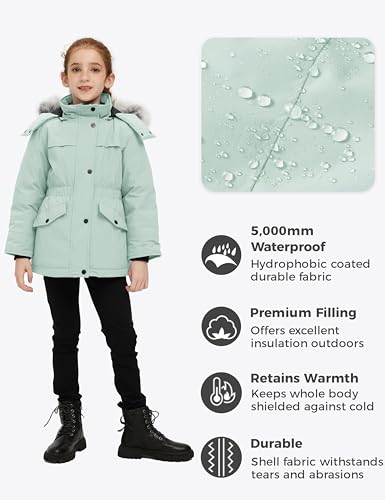Image of Wantdo Girls' Long Winter Coat Waterproof Puffer Jacket Warm Parka Hooded