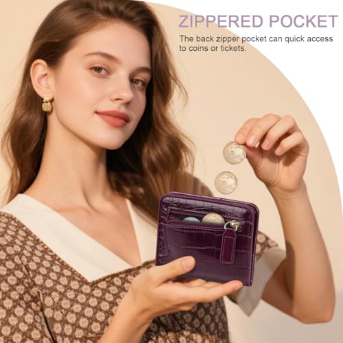 Image of Crocodile Wallets Women Small RFID Blocking Credit Card Holder | Luxury Alligator Faux Leather Thin Bifold Croc Womens Wallet Ladies Mini Purse with Coin Pocket, Purple