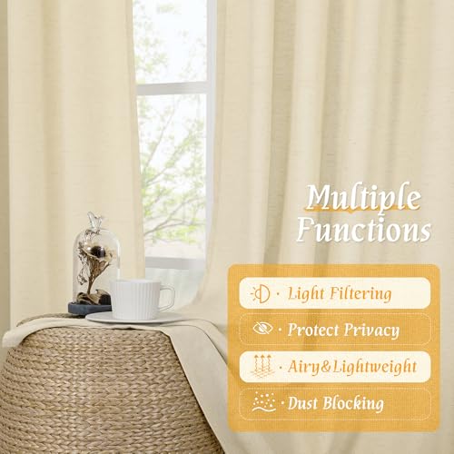 Image of LAMIT Light Filtering Small Window Linen Curtains 40 Inch Length 2 Panels