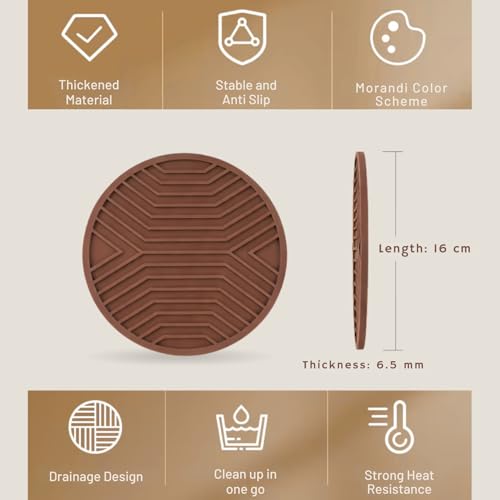 Image of Silicone Trivet Mats, Set of 3, Heat and Slip Resistant, Multipurpose Non-Slip Hot Pads for Kitchen Potholders, Jar Opener, Spoon Holder, Food Grade BPA Free, 6.5mm Extra Thick, (Brown)