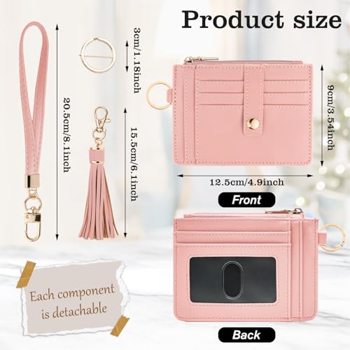 Image of KNGITRYI Small Wristlet Wallets for Women RFID Credit Card Holder Wallet Keychain Wristlet Wallet Credit Card Wallets for Women (Pink)