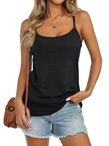 Womens Spaghetti Strap Tank Top Adjustable Scoop Neck Camisole Tops Loose Fit Casual Shirts Summer 2025