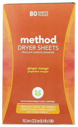 Method Dryer Sheets, Ginger Mango, 80 Sheets, 1 pack, Packaging May Vary
