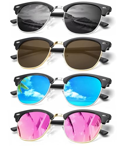 KALIYADI Sunglasses Men Polarized Sunglasses for Men Women Unisex Semi-Rimless Frame Retro Driving Sun Glasses UV Blocking