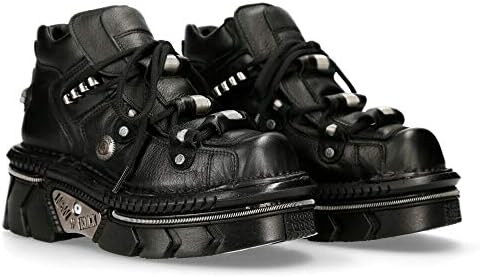 New Rock Ankle Boots M-215-S6 Unisex Metallic Black 100% Leather Goth Techno Biker 12 | Image 1