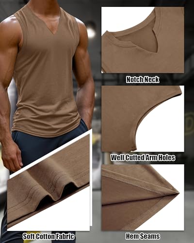 Riyiper 3 Pack Men's Sleeveless Tank Tops, V Neck Longline Henley T Shirts Casual Cotton Muscle Shirts Stretch Athletic Tee4