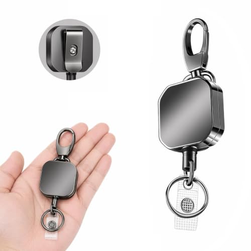 Image of AccuPrints Pack of 1 Retractable Id Card Holder, Keychain Badge Holder, Zinc Alloy Metal Carabiner Keychain 26.7 inches Retractable Steel Wire Reel Design Utility Keyring for Keys, Badge, Cards