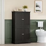 ChooChoo Bathroom Floor Cabinet, Modern Bathroom Storage Cabinet with 4 Doors and Adjustable Shelves, Freestanding Cupboard for Living Room, Black - Image 2
