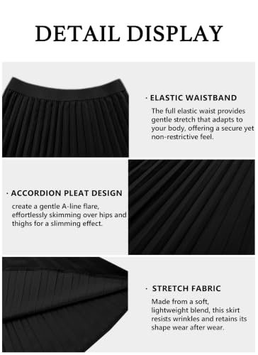 Jouica Womens Pleated Midi Skirt A-Line Elastic Mid-Rise Skirts for Women - Image 6