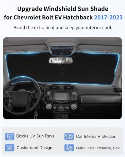 Sun Shade for Chevy Bolt 240T Reflective Windshield Cover Custom Fit 2017-2024 2025 Chevrolet Chevy Bolt EV LT, Premier Hatchback Accessories Sun Visor Front Window UV Rays Blocker
