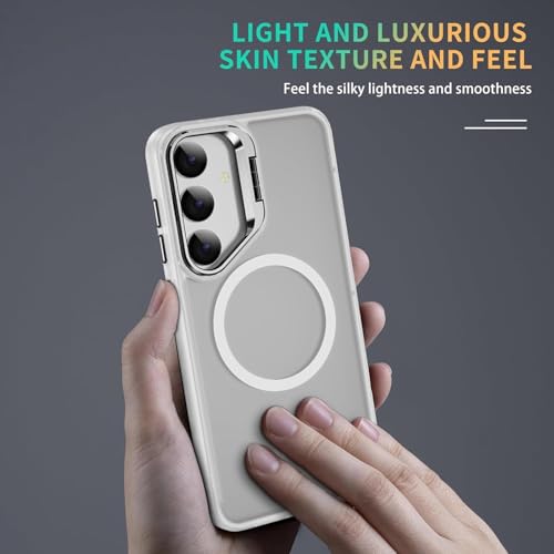 Image of DIZORO TPU+PC Samsung Galaxy S24 FE Case Compatible with Mag Safe & Wireless Charging, with Camera Stand, Military Grade Drop Tested,Translucent Hard Back Soft Edge Back Cover (Camera Stand White)