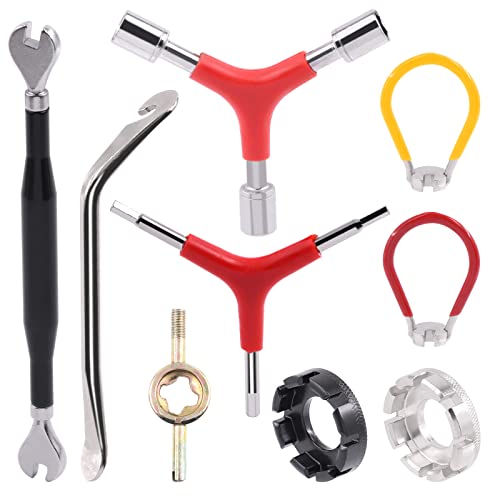 Cimeton 9Pcs Bicycle Spoke Wrench Bike Spoke Tool Set, Including 8 Cut Open Bicycle Spoke Wrench Bicycle Spoke Wrench Double-Headed Bike Spoke Wrench Y-Type Hex Wrench Valve Stem Core And Tire Lever #TOP9