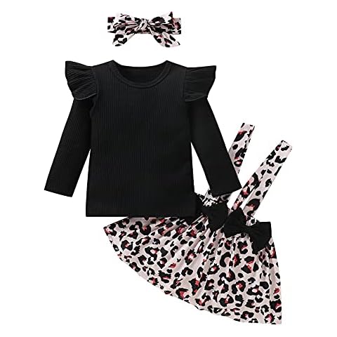 MERSARIPHY Baby Girl Winter Clothes, Baby Girl Long Sleeve Shirts +Suspender Skirt 3pcs Baby Girl Outfits with Headband - black - 12-18 Months Cover