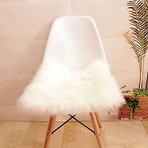 Wadser Soft Faux Fur Chair Pads Square Seat Cushion Fluffy Cover Pad for Kitchen Dining Room's Chairs White 18x18