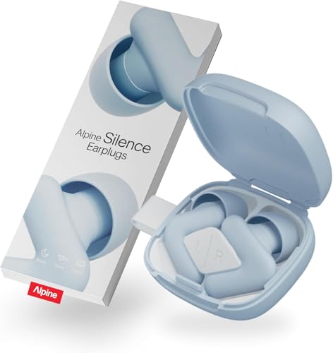 Alpine Silence Earplugs for Sleep, Focus & Travel - V-Shape Snug Fit & Soft Oval Tips – 4 Sizes XS/S/M/L - Comfortable, Reusable Hearing Protection - up to 25dB – Blue